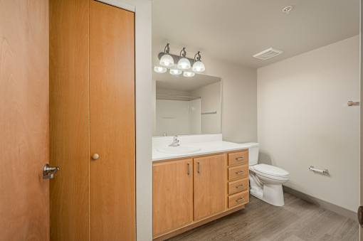 Bathroom with mirror and toilet at Vintage at Laughlin, Laughlin, NV