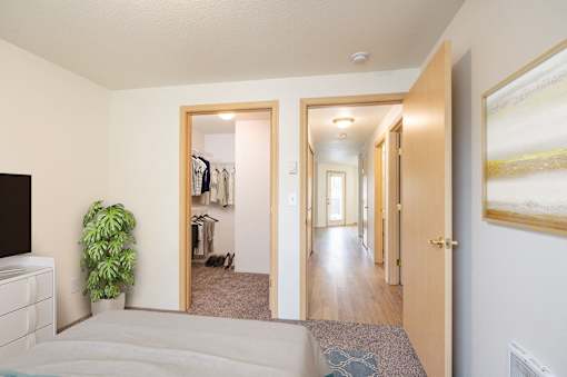 Bedroom And Hallway at Vancouver Mall Apartments, Vancouver, WA