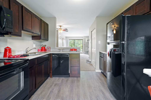 kitchen with plank flooring