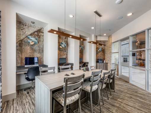 Resident clubhouse workspace at Georgetown TX apartments in the Gabriels Bluff area