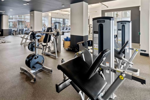 fitness center with strength training equipment
