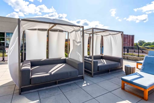 Covered cabanas on pool deck