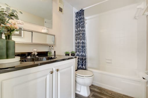 Derby Park Apartments in Daytona Beach, FL photo of a bathroom with a toilet and a sink and a bath tub