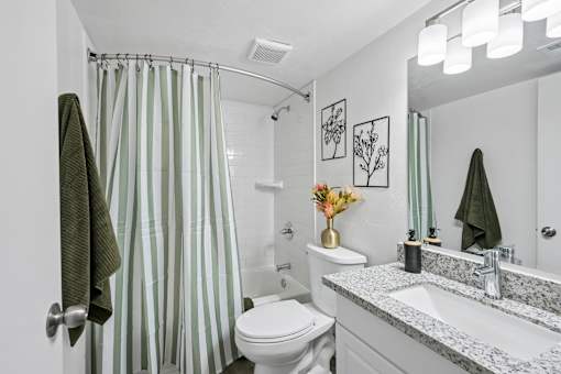 A bathroom with a toilet, sink, and shower curtain.