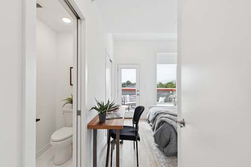 A small room with a table and chairs.
