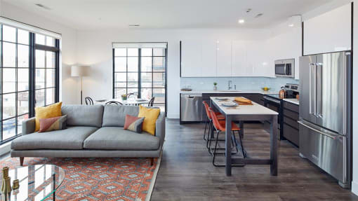 Living and dining room with modern furnishings