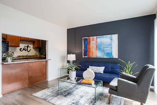 Tucson, AZ Apartments – Midtown on Seneca – Photo of Furnished Living Room with Woodstyle Flooring