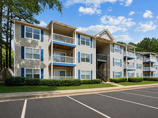 Apartment buildings with landscaped grounds at Southwinds Point Apartments in Stockbridge, Georgia.