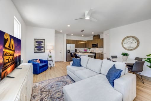 Skye Canyon, NV Apartments Near Centennial Hills - Banyan Brighton - Living Room with Open Layout and Wood-Inspired Flooring