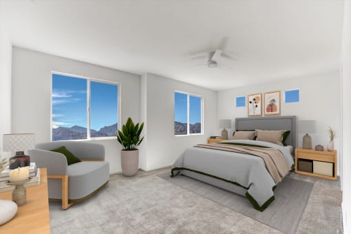 an image of a bedroom with a bed and a couch