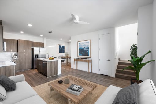 a living room with a couch and a coffee table