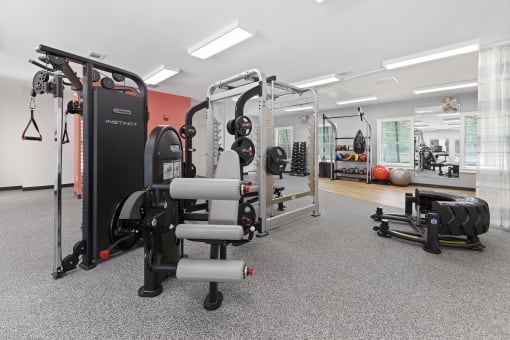 Pet-Friendly Apartments in Savannah, GA – The Palms at Chatham – a fully equipped gym with weights machines and other exercise equipment