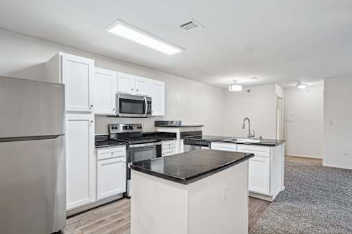 Pet-Friendly Rentals in Little Rock, AR – Capitol Hill – A kitchen with white cabinets and appliances.