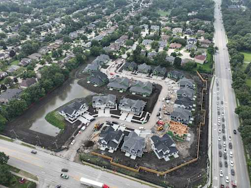 A construction site in the middle of a residential area.