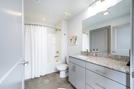 a bathroom with a sink and a toilet and a shower