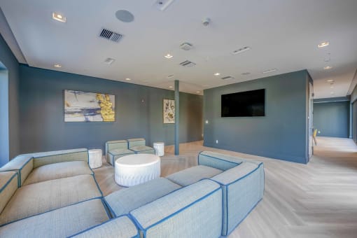 Countyline Apartments in Miami FL photo of clubhouse with plush seating and a tv