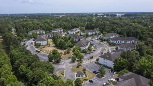 Apartments in Savannah, GA for Rent – Canvas at Savannah- arial view of a neighborhood with houses and trees