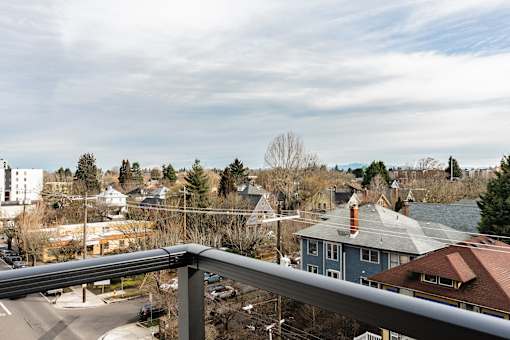 A view of a residential area from a bridge.