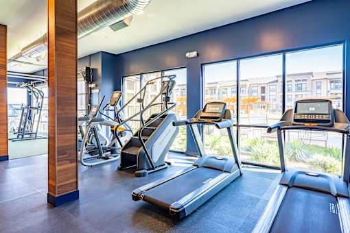 A gym with treadmills and a stair climber.