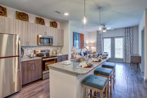 Luxury apartment kitchen in North Georgetown TX at Williamson at the Overlook near I-35