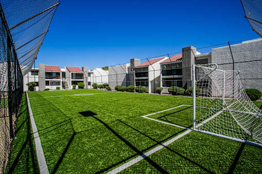 Fenced outdoor sports court at Haven at Lone Mountain apartments in northwest Las Vegas