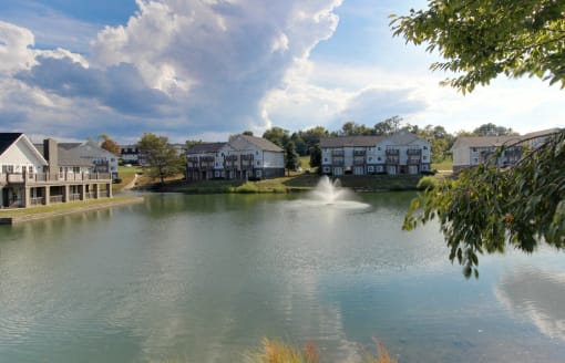 Pet-Friendly Apartments in Antioch, TN– Hickory Lake – a pond with a fountain in front of our apartments