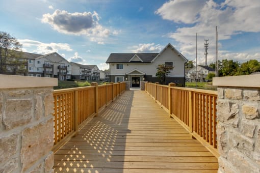 Affordable Antioch, TN Apartments – Hickory Lake – a wooden bridge with our apartment infront of it
