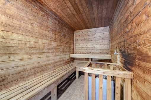 Wood-lined sauna at Hinton Heights Apartments in Cottage Grove, MN, offering residents a relaxing wellness amenity in a pet-friendly apartment community.