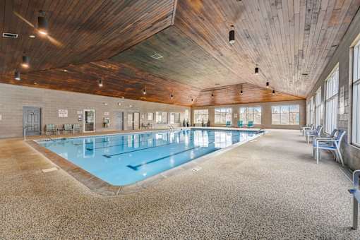 Indoor swimming pool at Hinton Heights Apartments in Cottage Grove, MN, providing year-round recreation for residents of 1, 2, and 3 bedroom apartments.