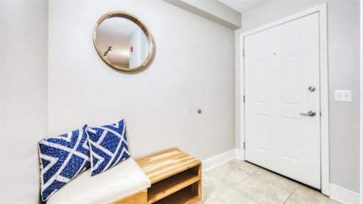 A white door is on the right side of the image.