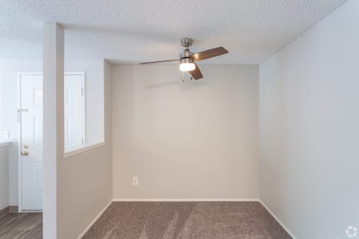 Separate dining or office area with ceiling fan
