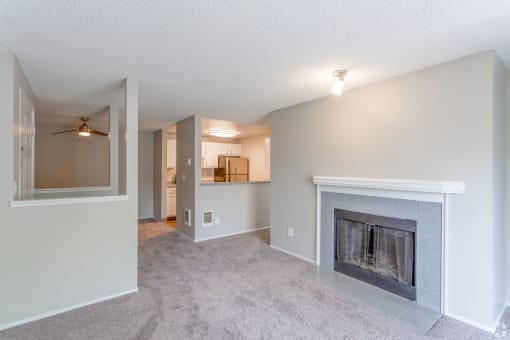 View from living room to dining room and kitchen