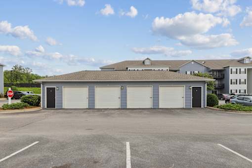 Detached garages available at Lancaster Place Apartments in Calera, AL providing convenient resident parking and extra storage options.