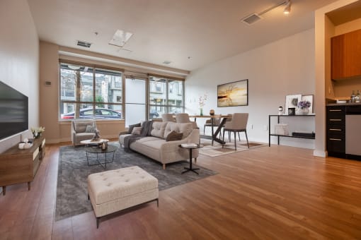 spacious living area with hardwood floors