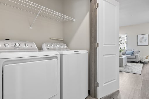 a washer and dryer in a laundry room,