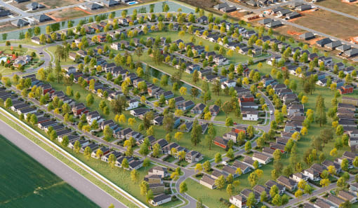 Luxury Homes In Foley, Alabama for Rent – Outpost Orchard Residential - an aerial view of a neighborhood with rows of houses and trees