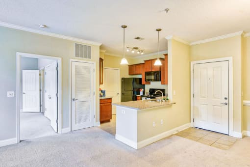 view of open concept kitchen from the living room