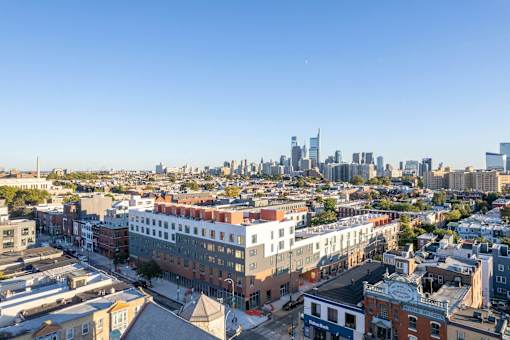 a view of the city from the roof of a building