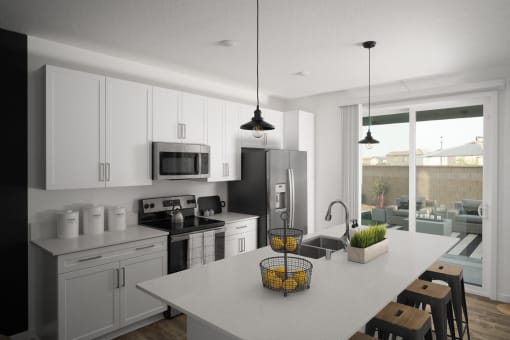 a kitchen with white cabinets and a white counter top