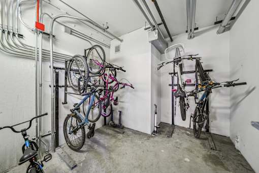 Secure indoor bicycle storage available to residents at River 595 Apartments