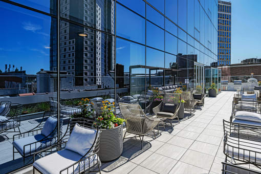 3thirty3 new rochelle ny apartment high rise photo of outdoor seating area overlooking skyline views
