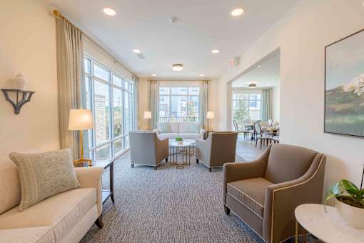 "Community room in a senior living community in Norcross, designed for group activities and events.