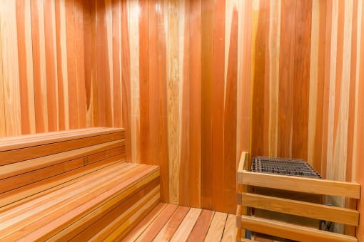 A wooden sauna at the Evo in Las Vegas