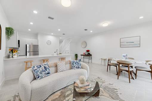 spacious living room in luxury townhome for rent in Pompano Beach Florida