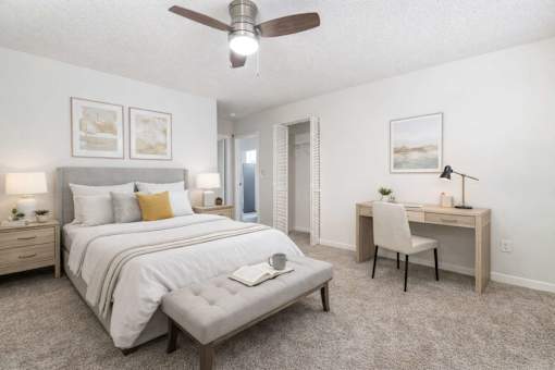 Spacious bedroom with workspace at Sugar Creek Apartments in Winston-Salem NC