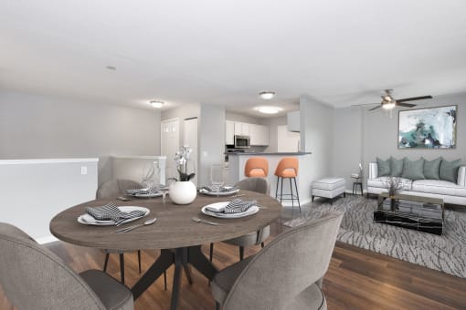 Townhomes In Burnsville, MN for Rent – Summit Townhomes - dining room area with view of living room and kitchen