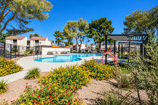 Landscaped swimming pool area at Haven at Lone Mountain in northwest Las Vegas, NV