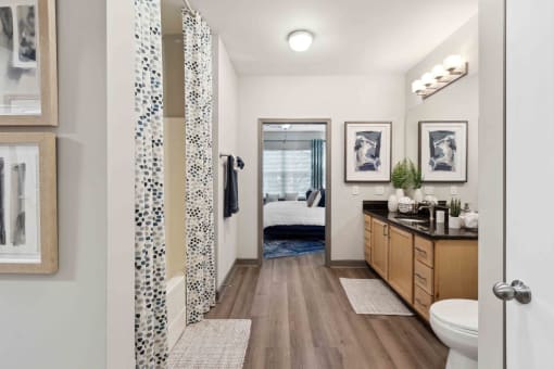 Sage at 1240 apartments in Mount Pleasant South Carolina photo of bathroom with view of bedroom