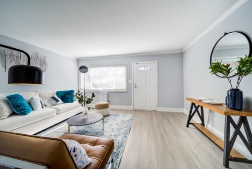 The Trails of North Hills apartments in Raleigh, NC photo of living room with hardwood flooring