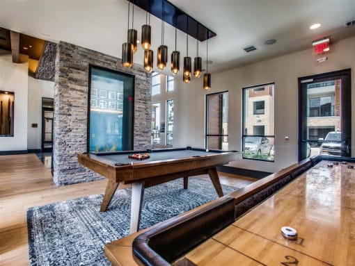 Grand Prairie TX Apartments for Rent-Spacious Game Room With Stylish Features and Billiards Table